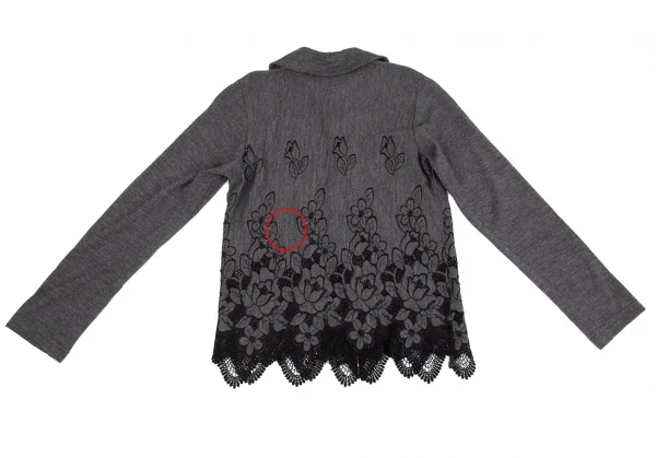 ローブドシャンブル コムデギャルソンrobe de chambre COMME des GARCONS フラワーエンブロイダリーレースラウンドカラーカーディガン 杢グレー黒S位 K-104438_011