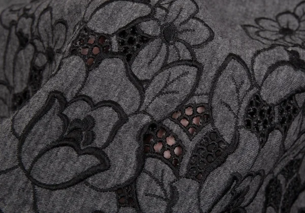 ローブドシャンブル コムデギャルソンrobe de chambre COMME des GARCONS フラワーエンブロイダリーレースラウンドカラーカーディガン 杢グレー黒S位 K-104438_014