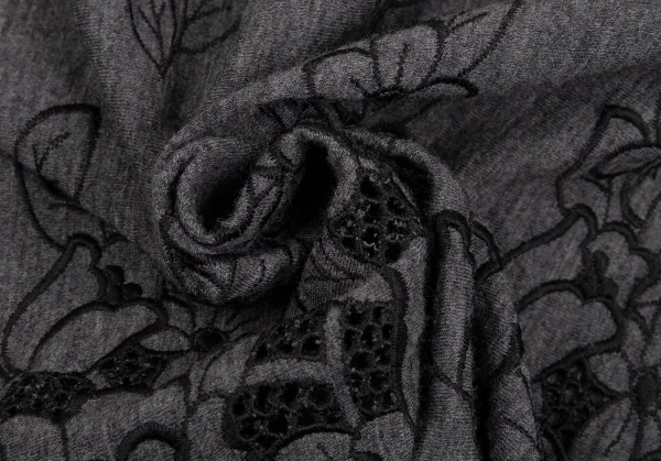 ローブドシャンブル コムデギャルソンrobe de chambre COMME des GARCONS フラワーエンブロイダリーレースラウンドカラーカーディガン 杢グレー黒S位 K-104438_015