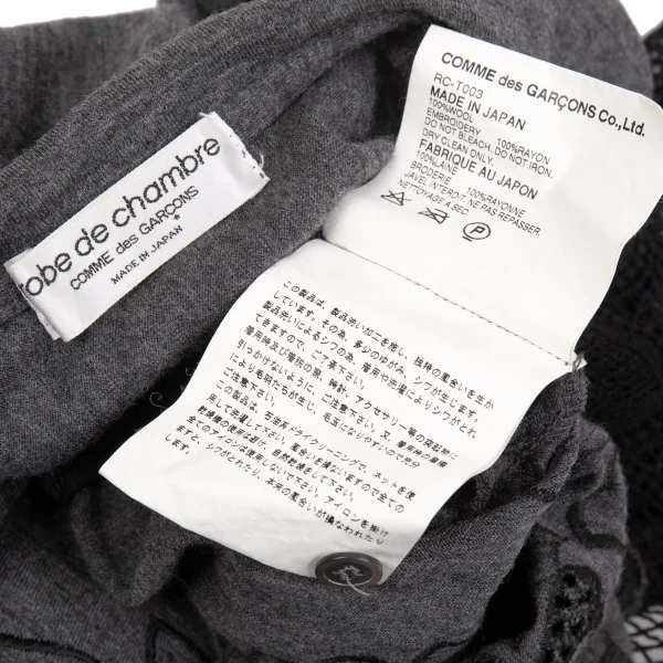 ローブドシャンブル コムデギャルソンrobe de chambre COMME des GARCONS フラワーエンブロイダリーレースラウンドカラーカーディガン 杢グレー黒S位 K-104438_016