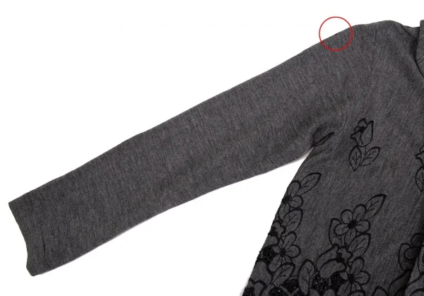 ローブドシャンブル コムデギャルソンrobe de chambre COMME des GARCONS フラワーエンブロイダリーレースラウンドカラーカーディガン 杢グレー黒S位 K-104438_005