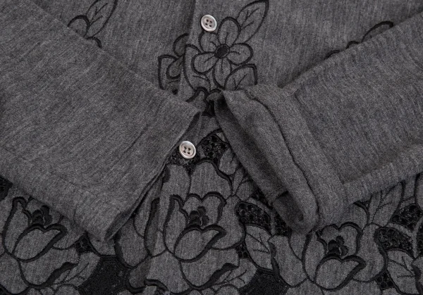 ローブドシャンブル コムデギャルソンrobe de chambre COMME des GARCONS フラワーエンブロイダリーレースラウンドカラーカーディガン 杢グレー黒S位 K-104438_007