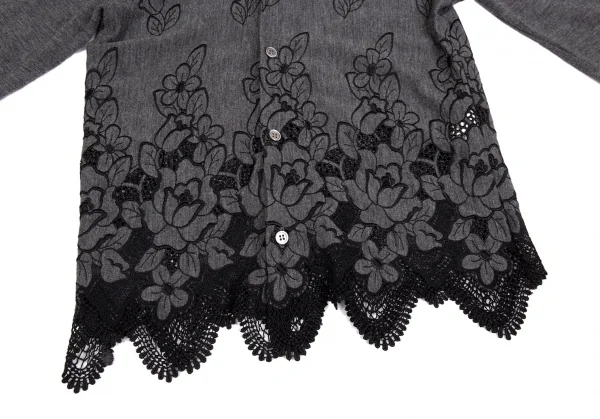 ローブドシャンブル コムデギャルソンrobe de chambre COMME des GARCONS フラワーエンブロイダリーレースラウンドカラーカーディガン 杢グレー黒S位 K-104438_008