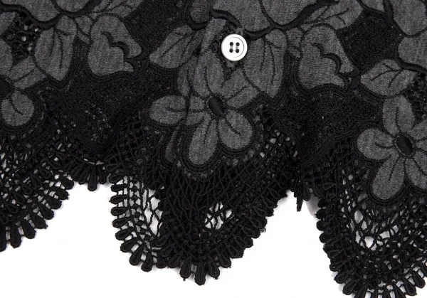 ローブドシャンブル コムデギャルソンrobe de chambre COMME des GARCONS フラワーエンブロイダリーレースラウンドカラーカーディガン 杢グレー黒S位 K-104438_009