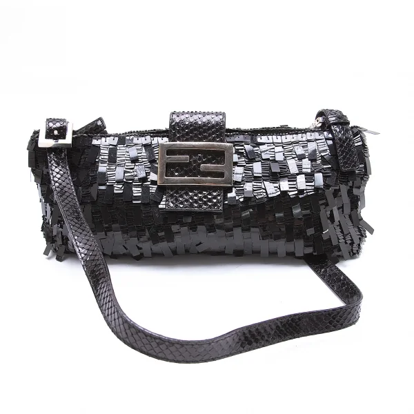 フェンディFENDI マンマバケット テープスパンコールショルダーパーティーバッグ 黒 K-104445_001