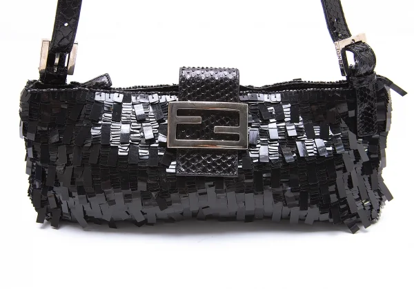 フェンディFENDI マンマバケット テープスパンコールショルダーパーティーバッグ 黒 K-104445_002