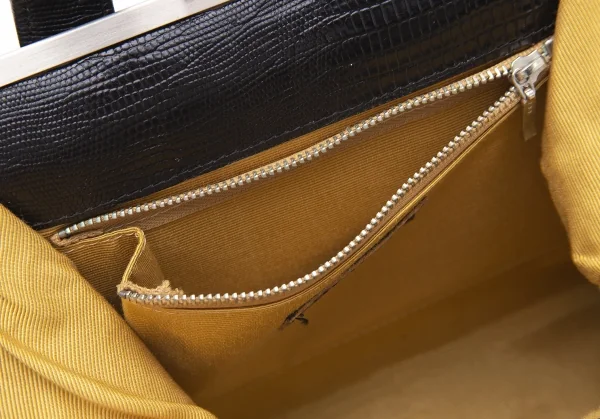 ジャンポールゴルチエJean Paul GAULTIER リザード型押しがま口ハンドバッグ 黒 K-104447_018