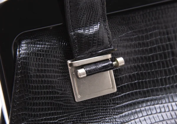 ジャンポールゴルチエJean Paul GAULTIER リザード型押しがま口ハンドバッグ 黒 K-104447_005