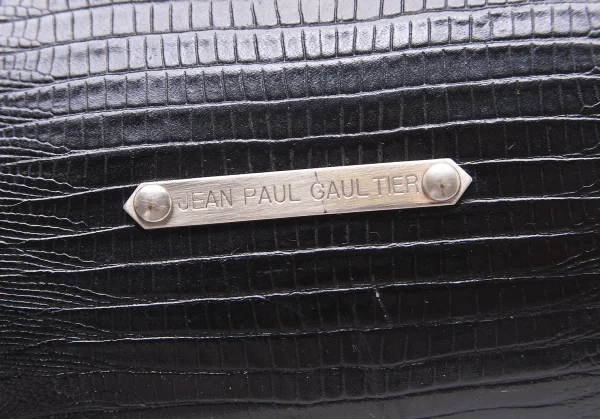 ジャンポールゴルチエJean Paul GAULTIER リザード型押しがま口ハンドバッグ 黒 K-104447_006