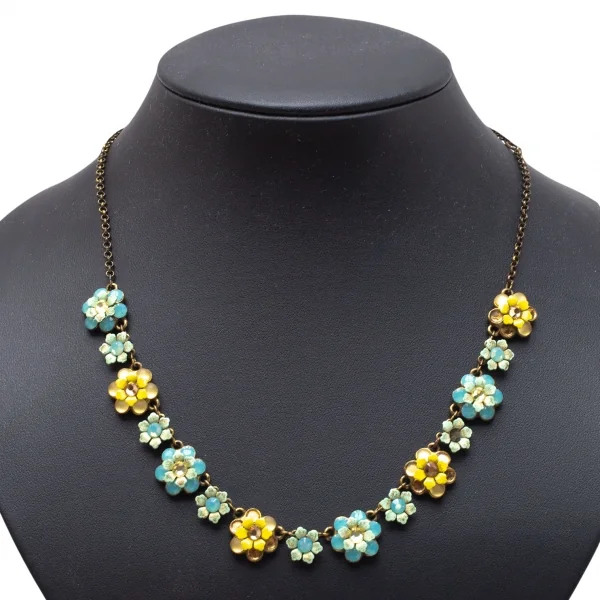 ミハエルネグリンMichal Negrin フラワーチャームネックレス アンティークゴールド青黄色 K-104452_001