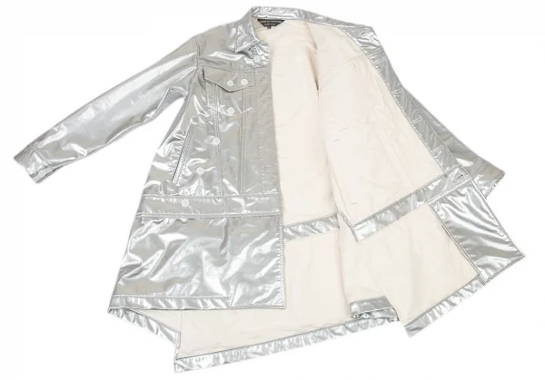 コムデギャルソン オムプリュスCOMME des GARCONS HOMME PLUS メタリックフェイクレザー斜行切替トラッカージャケット シルバーXS K-104496_010