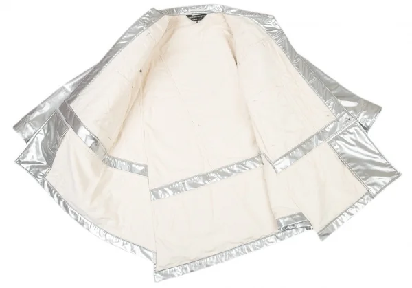 コムデギャルソン オムプリュスCOMME des GARCONS HOMME PLUS メタリックフェイクレザー斜行切替トラッカージャケット シルバーXS K-104496_011