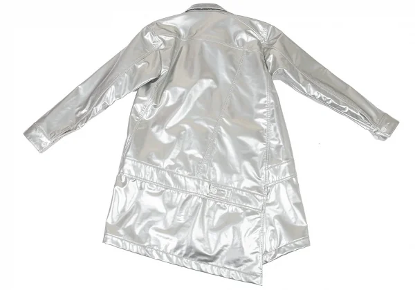 コムデギャルソン オムプリュスCOMME des GARCONS HOMME PLUS メタリックフェイクレザー斜行切替トラッカージャケット シルバーXS K-104496_012