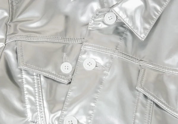 コムデギャルソン オムプリュスCOMME des GARCONS HOMME PLUS メタリックフェイクレザー斜行切替トラッカージャケット シルバーXS K-104496_003