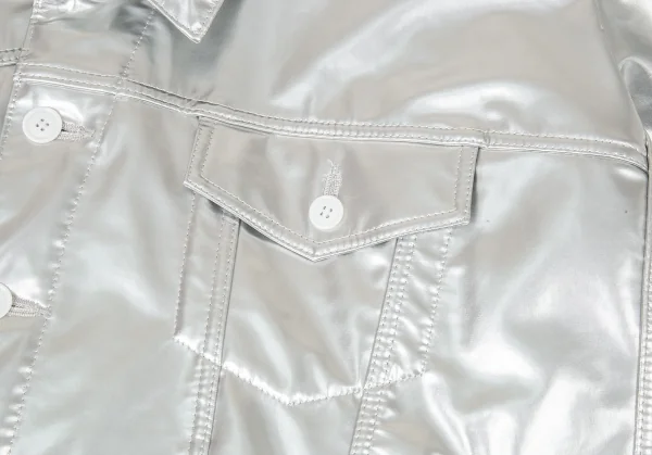 コムデギャルソン オムプリュスCOMME des GARCONS HOMME PLUS メタリックフェイクレザー斜行切替トラッカージャケット シルバーXS K-104496_004