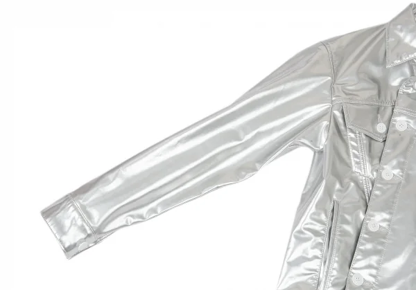 コムデギャルソン オムプリュスCOMME des GARCONS HOMME PLUS メタリックフェイクレザー斜行切替トラッカージャケット シルバーXS K-104496_005