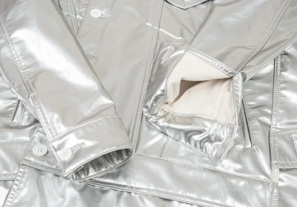 コムデギャルソン オムプリュスCOMME des GARCONS HOMME PLUS メタリックフェイクレザー斜行切替トラッカージャケット シルバーXS K-104496_006
