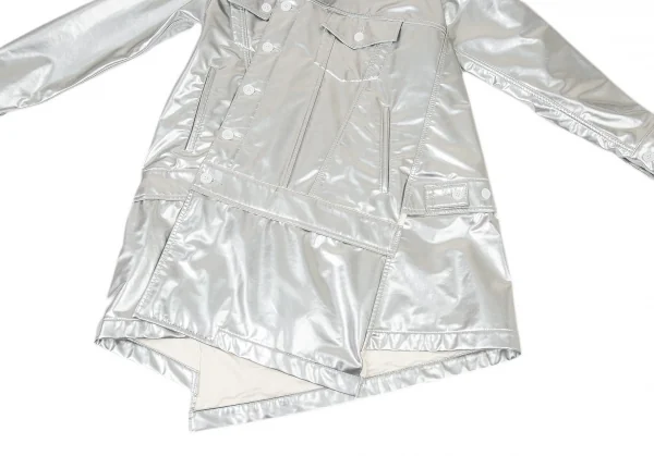 コムデギャルソン オムプリュスCOMME des GARCONS HOMME PLUS メタリックフェイクレザー斜行切替トラッカージャケット シルバーXS K-104496_007