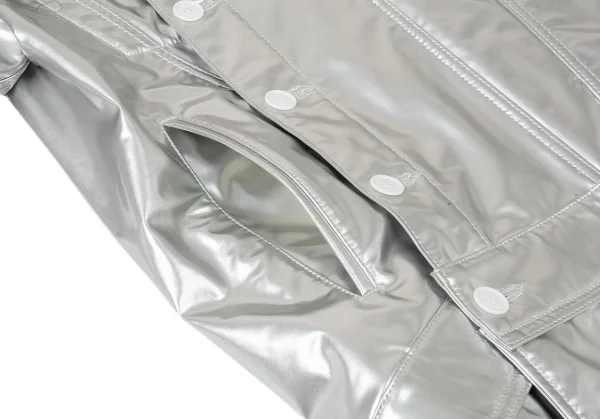 コムデギャルソン オムプリュスCOMME des GARCONS HOMME PLUS メタリックフェイクレザー斜行切替トラッカージャケット シルバーXS K-104496_008