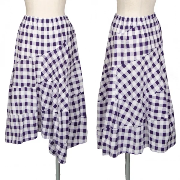 トリココムデギャルソンtricot COMME des GARCONS コットン製品洗い加工ブロックチェックフレアスカート 紫白S位 K-104507_001