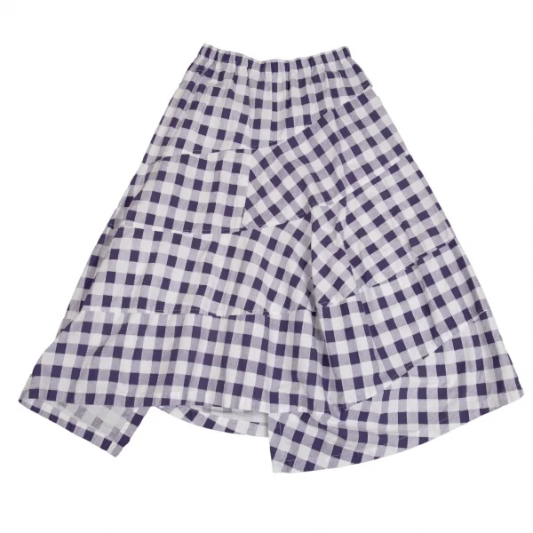 トリココムデギャルソンtricot COMME des GARCONS コットン製品洗い加工ブロックチェックフレアスカート 紫白S位 K-104507_002