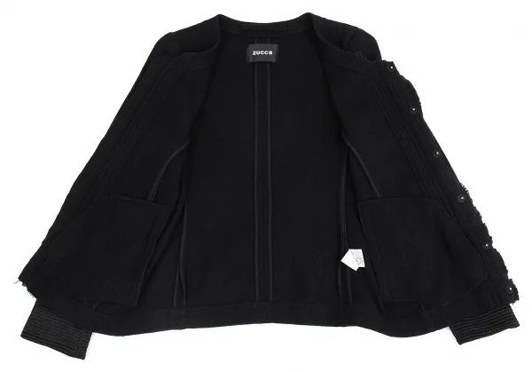 ズッカzucca ウールフロントフリルスナップボタンノーカラージャケット 黒M K-104578_010