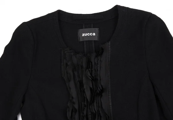 ズッカzucca ウールフロントフリルスナップボタンノーカラージャケット 黒M K-104578_003
