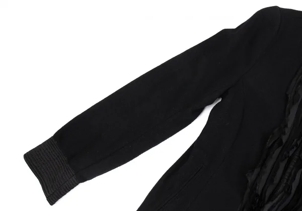 ズッカzucca ウールフロントフリルスナップボタンノーカラージャケット 黒M K-104578_004