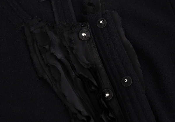 ズッカzucca ウールフロントフリルスナップボタンノーカラージャケット 黒M K-104578_007