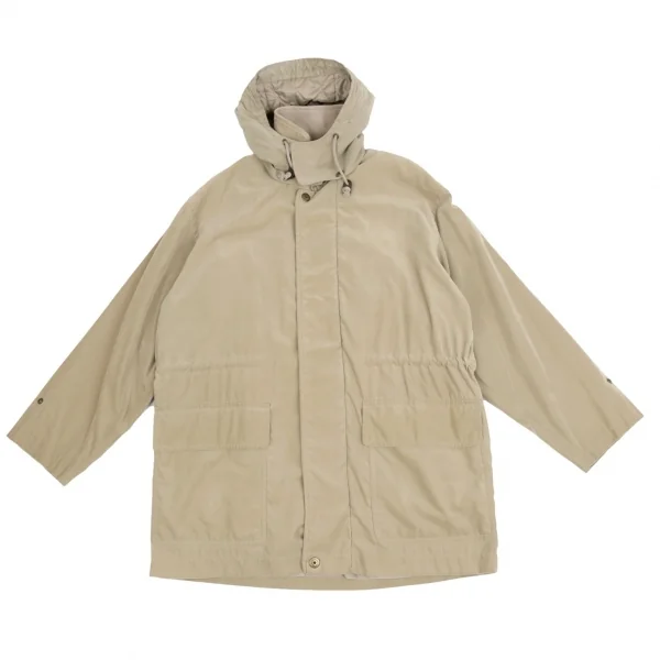 クリスチャンディオールムッシュChristian Dior ONSIEUR ウエストドローコードビッグポケット裏ボアフードジャケットコート ベージュM K-104593_001