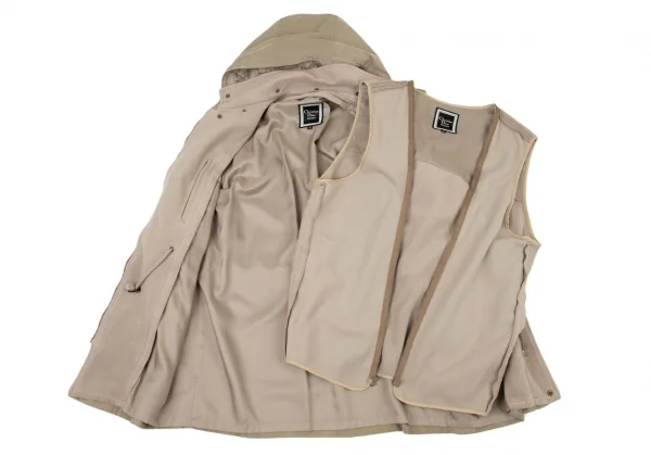 クリスチャンディオールムッシュChristian Dior ONSIEUR ウエストドローコードビッグポケット裏ボアフードジャケットコート ベージュM K-104593_015