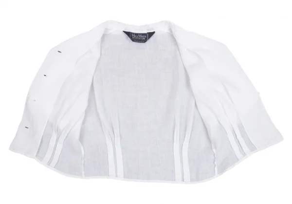 マックスマーラ ウィークエンドMAX MARA WEEKEND リネンコットンガーゼ刺繍切替半袖開襟シャツ 白M K-104599_011