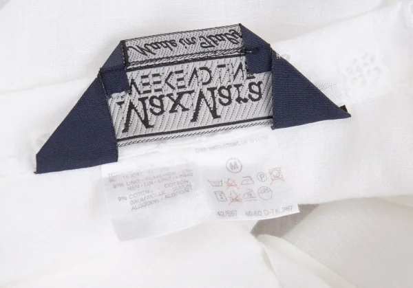 マックスマーラ ウィークエンドMAX MARA WEEKEND リネンコットンガーゼ刺繍切替半袖開襟シャツ 白M K-104599_015