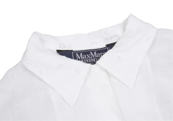 マックスマーラ ウィークエンドMAX MARA WEEKEND リネンコットンガーゼ刺繍切替半袖開襟シャツ 白M K-104599_005