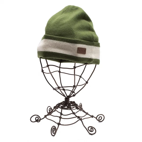 コーチCOACH ウールロゴワンポイントラインニットキャップ 緑白 K-104602_001