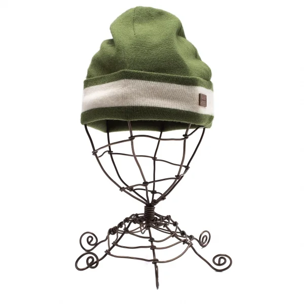 コーチCOACH ウールロゴワンポイントラインニットキャップ 緑白 K-104602_002