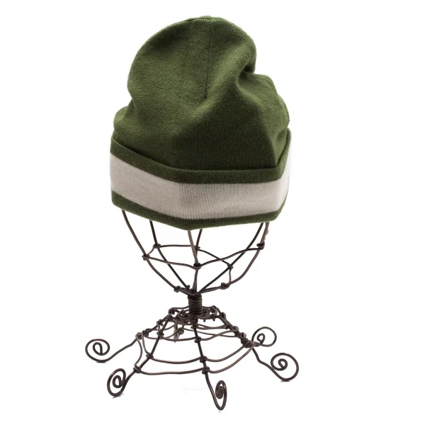 コーチCOACH ウールロゴワンポイントラインニットキャップ 緑白 K-104602_003