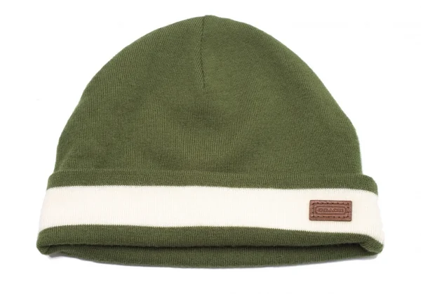 コーチCOACH ウールロゴワンポイントラインニットキャップ 緑白 K-104602_004