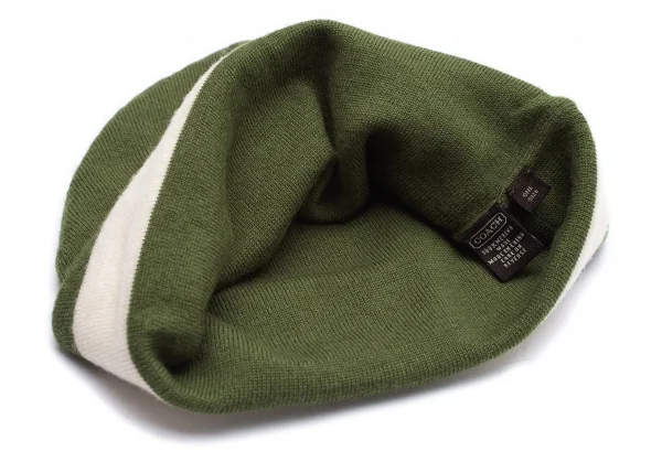 コーチCOACH ウールロゴワンポイントラインニットキャップ 緑白 K-104602_007