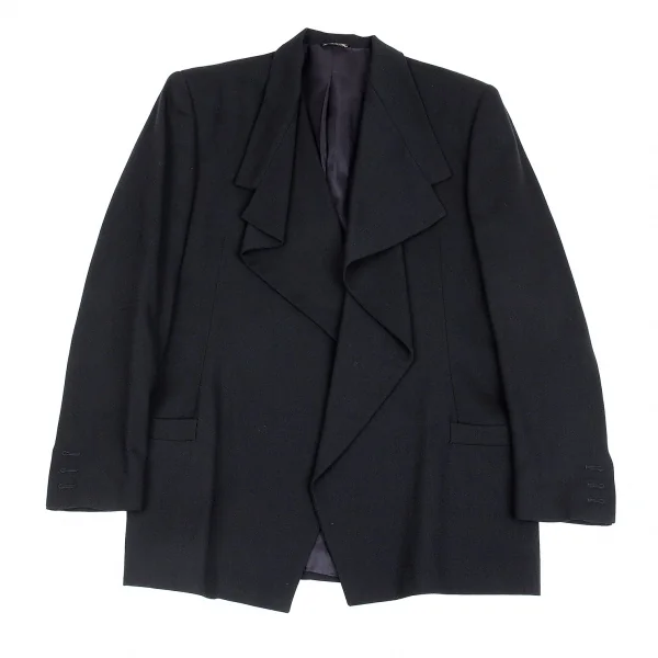 ジャンニヴェルサーチGIANNI VERSACE ウールドレープボタンレスジャケット 濃紺42 K-104618_001
