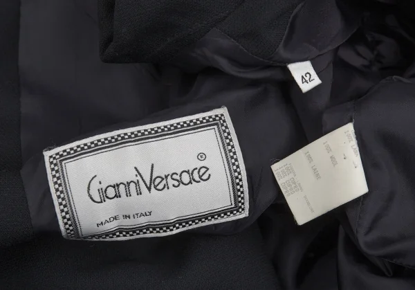 ジャンニヴェルサーチGIANNI VERSACE ウールドレープボタンレスジャケット 濃紺42 K-104618_019