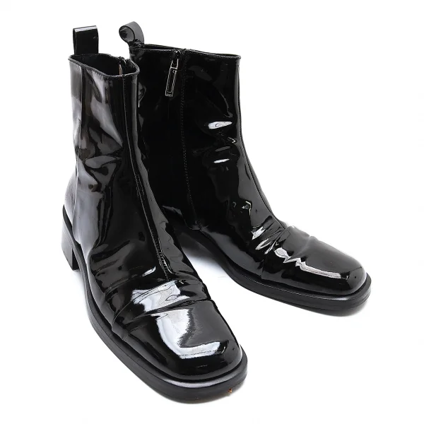 グッチGUCCI エナメルレザースクエアトゥサイドジップヒールブーツ 黒36.5(23位） K-104632_001