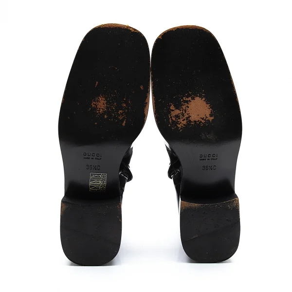 グッチGUCCI エナメルレザースクエアトゥサイドジップヒールブーツ 黒36.5(23位） K-104632_011
