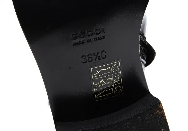 グッチGUCCI エナメルレザースクエアトゥサイドジップヒールブーツ 黒36.5(23位） K-104632_012