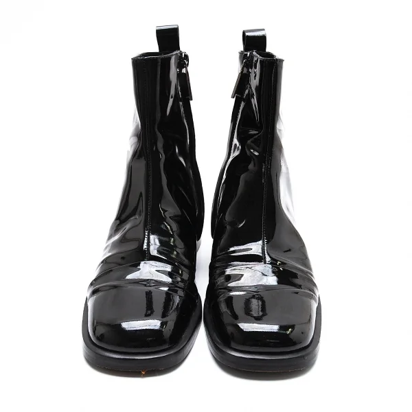 グッチGUCCI エナメルレザースクエアトゥサイドジップヒールブーツ 黒36.5(23位） K-104632_002