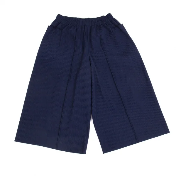 イッセイミヤケミーISSEY MIYAKE me A-POC INSIDE ファインニットプリーツカットオフハーフパンツ 紺M位 K-104638_001