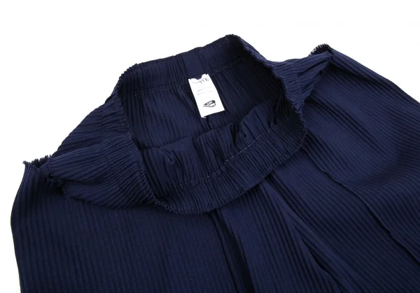 イッセイミヤケミーISSEY MIYAKE me A-POC INSIDE ファインニットプリーツカットオフハーフパンツ 紺M位 K-104638_004