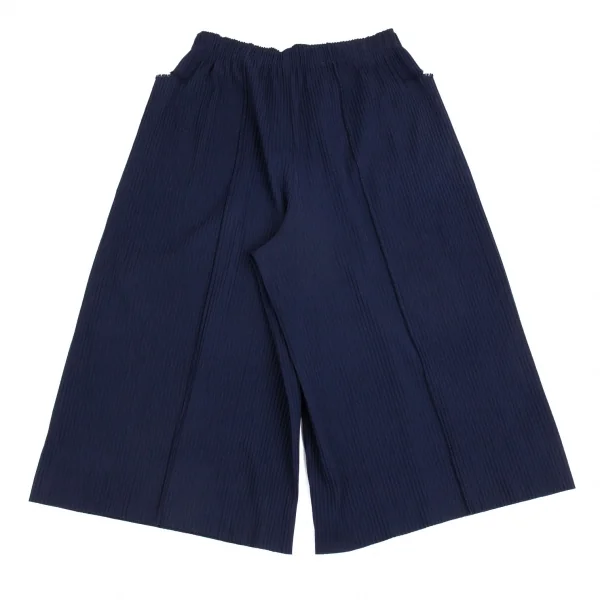 イッセイミヤケミーISSEY MIYAKE me A-POC INSIDE ファインニットプリーツカットオフハーフパンツ 紺M位 K-104638_007