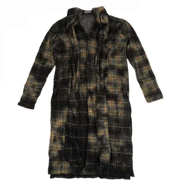 ヨウジヤマモト プールオムYohji Yamamoto POUR HOMME 製品むら染めボウタイチェックロングシャツ 緑3 K-104646_001