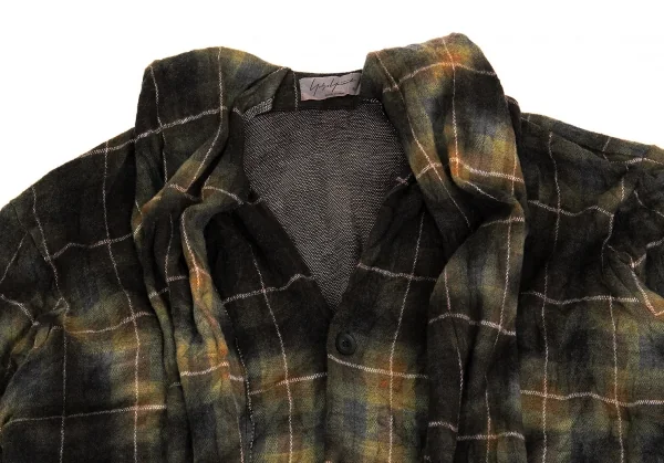 ヨウジヤマモト プールオムYohji Yamamoto POUR HOMME 製品むら染めボウタイチェックロングシャツ 緑3 K-104646_002